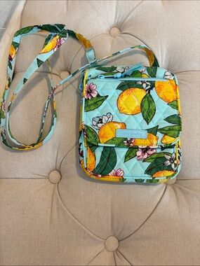Vera Bradley Aqua Quilted Crossbody with Lemon & Floral Print NWOT